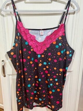 Women's Polka Dot Lace-Trim Cami - Hot Pink Trim